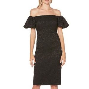 Laundry by Shelli Segal Black Textured Off The Shoulders Cocktail Dress Size 2